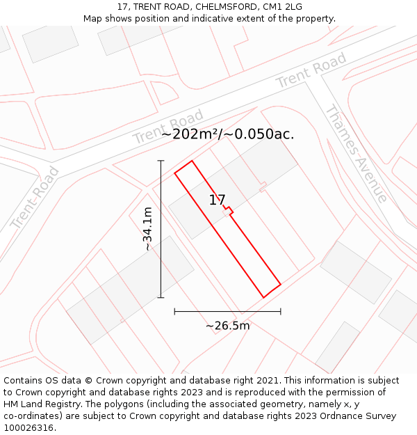 17, TRENT ROAD, CHELMSFORD, CM1 2LG: Plot and title map