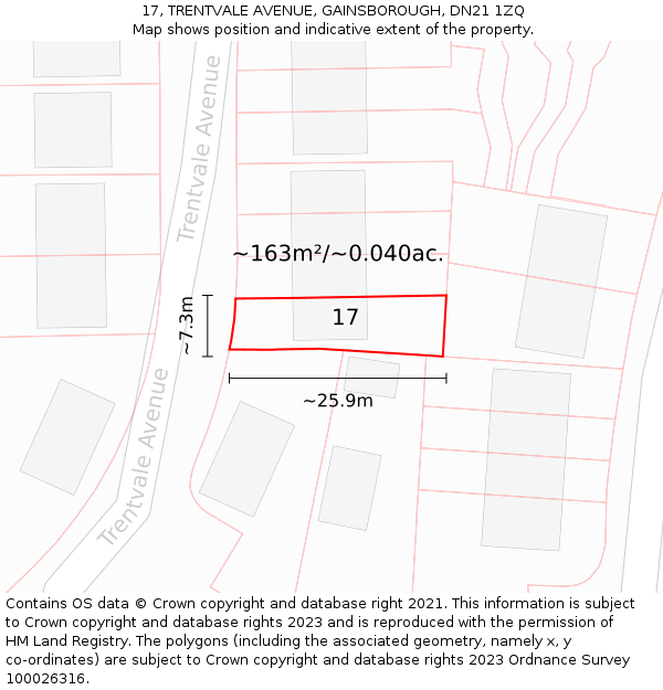 17, TRENTVALE AVENUE, GAINSBOROUGH, DN21 1ZQ: Plot and title map