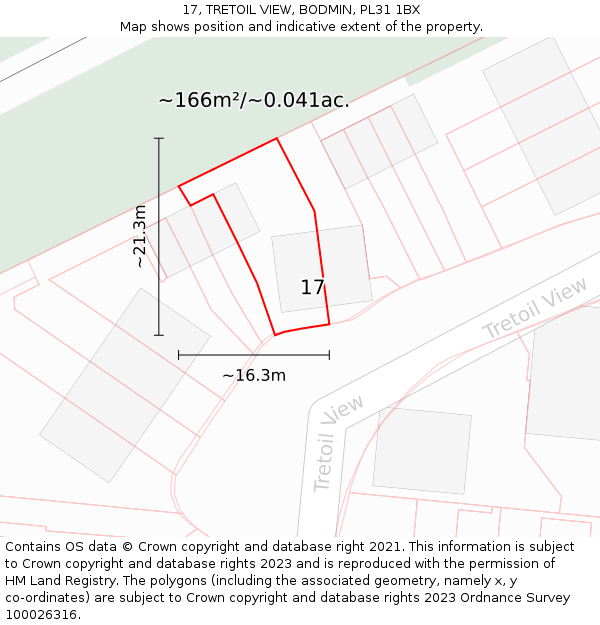 17, TRETOIL VIEW, BODMIN, PL31 1BX: Plot and title map