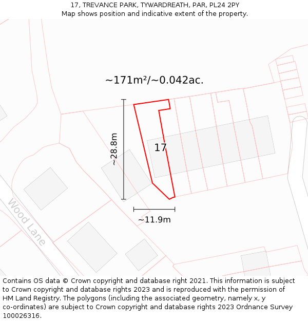17, TREVANCE PARK, TYWARDREATH, PAR, PL24 2PY: Plot and title map