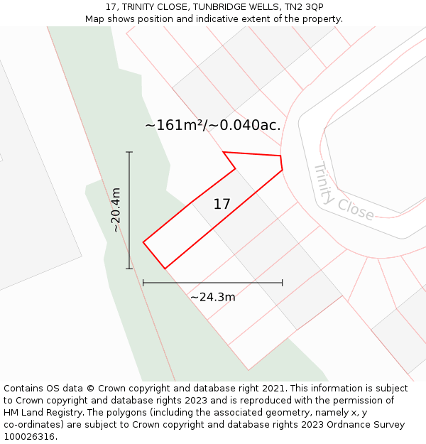 17, TRINITY CLOSE, TUNBRIDGE WELLS, TN2 3QP: Plot and title map