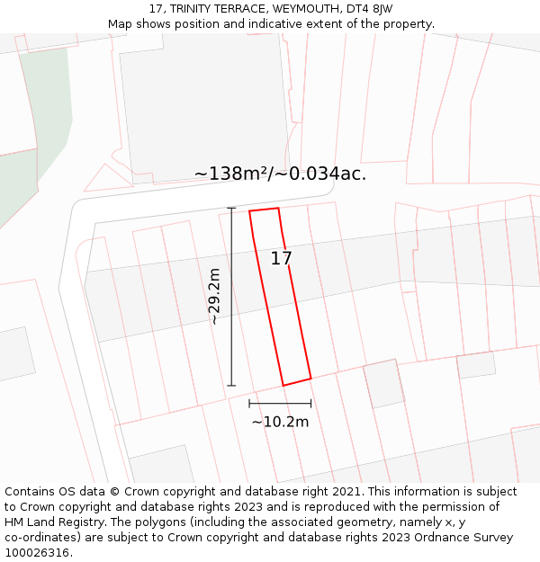 17, TRINITY TERRACE, WEYMOUTH, DT4 8JW: Plot and title map