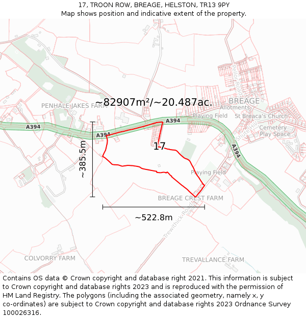 17, TROON ROW, BREAGE, HELSTON, TR13 9PY: Plot and title map