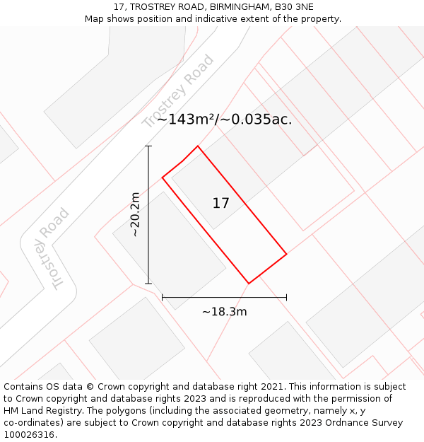 17, TROSTREY ROAD, BIRMINGHAM, B30 3NE: Plot and title map