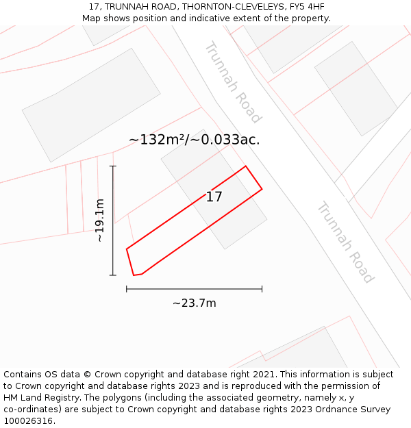 17, TRUNNAH ROAD, THORNTON-CLEVELEYS, FY5 4HF: Plot and title map
