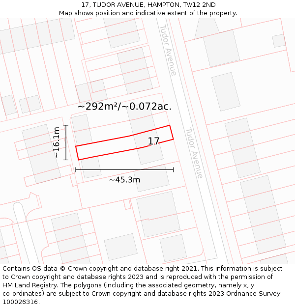 17, TUDOR AVENUE, HAMPTON, TW12 2ND: Plot and title map