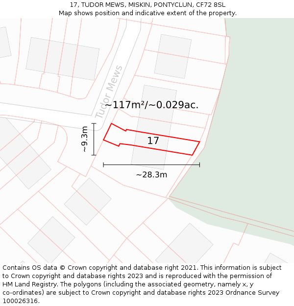 17, TUDOR MEWS, MISKIN, PONTYCLUN, CF72 8SL: Plot and title map