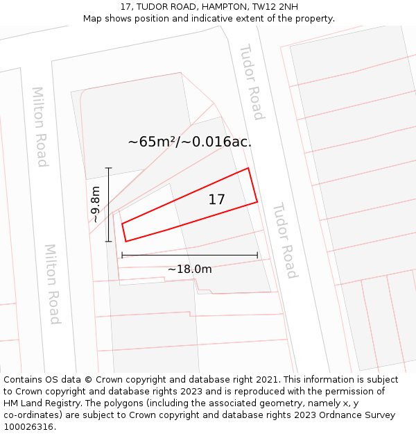 17, TUDOR ROAD, HAMPTON, TW12 2NH: Plot and title map
