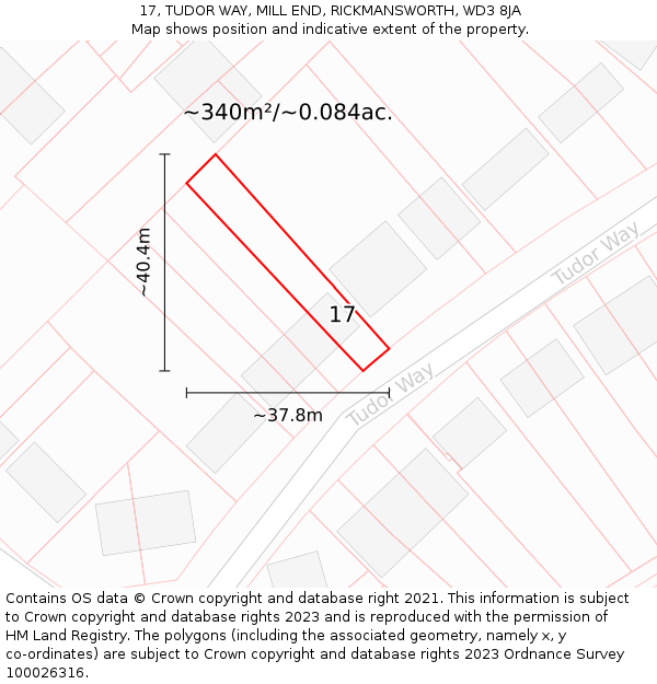 17, TUDOR WAY, MILL END, RICKMANSWORTH, WD3 8JA: Plot and title map
