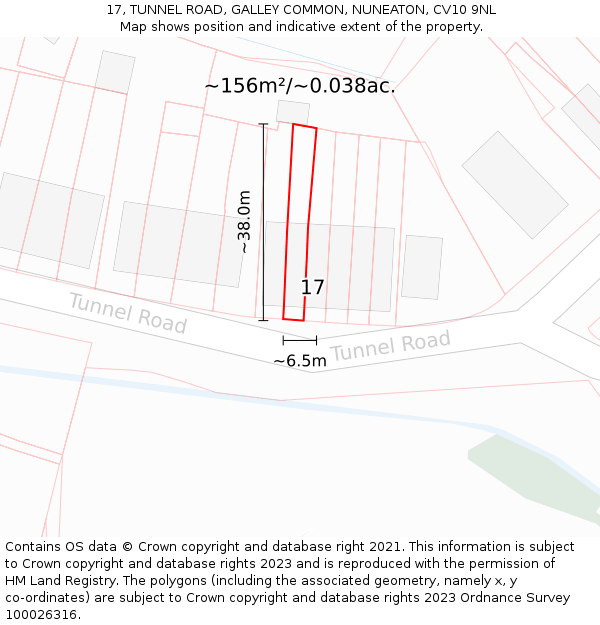 17, TUNNEL ROAD, GALLEY COMMON, NUNEATON, CV10 9NL: Plot and title map