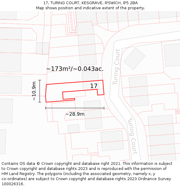 17, TURING COURT, KESGRAVE, IPSWICH, IP5 2BA: Plot and title map
