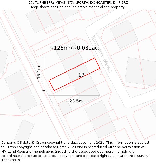 17, TURNBERRY MEWS, STAINFORTH, DONCASTER, DN7 5RZ: Plot and title map