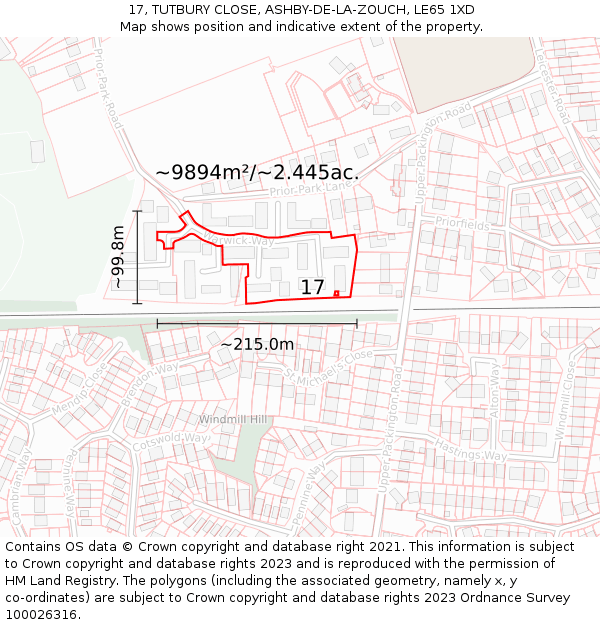 17, TUTBURY CLOSE, ASHBY-DE-LA-ZOUCH, LE65 1XD: Plot and title map
