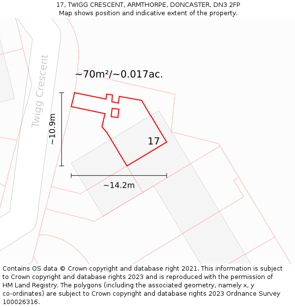 17, TWIGG CRESCENT, ARMTHORPE, DONCASTER, DN3 2FP: Plot and title map