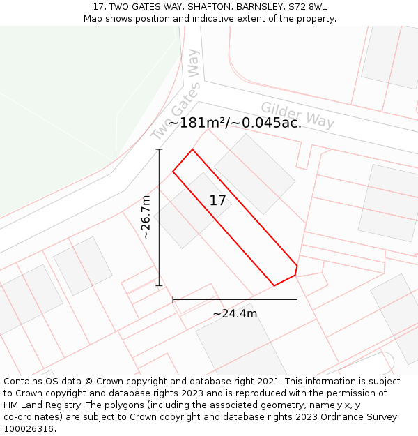 17, TWO GATES WAY, SHAFTON, BARNSLEY, S72 8WL: Plot and title map