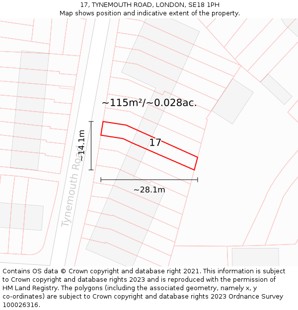 17, TYNEMOUTH ROAD, LONDON, SE18 1PH: Plot and title map