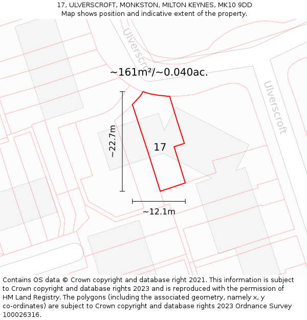 17, ULVERSCROFT, MONKSTON, MILTON KEYNES, MK10 9DD: Plot and title map