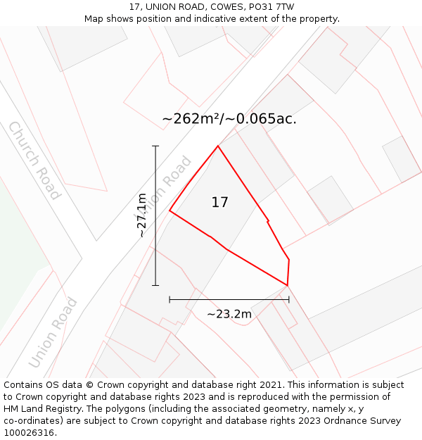 17, UNION ROAD, COWES, PO31 7TW: Plot and title map