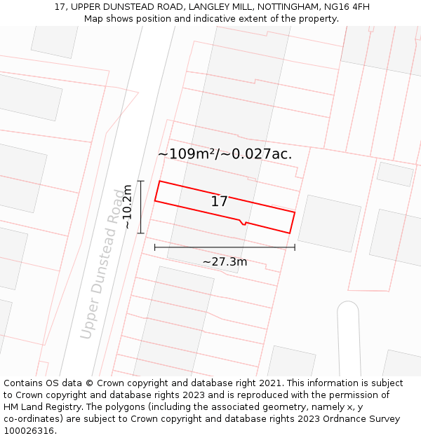 17, UPPER DUNSTEAD ROAD, LANGLEY MILL, NOTTINGHAM, NG16 4FH: Plot and title map