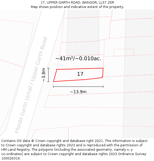 17, UPPER GARTH ROAD, BANGOR, LL57 2SR: Plot and title map