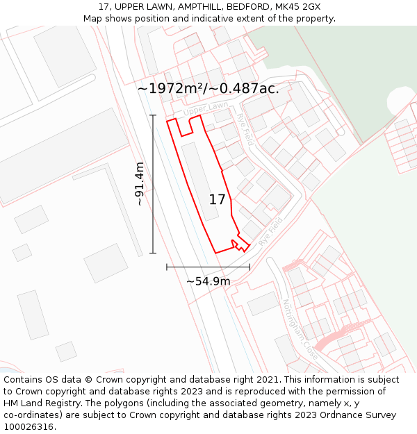 17, UPPER LAWN, AMPTHILL, BEDFORD, MK45 2GX: Plot and title map