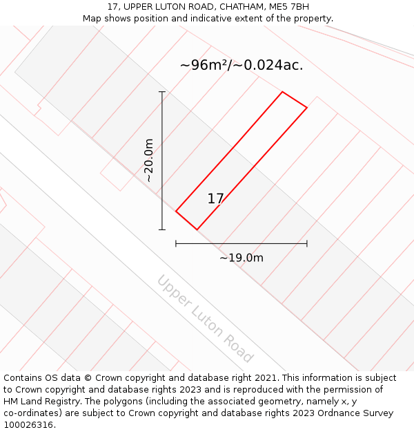 17, UPPER LUTON ROAD, CHATHAM, ME5 7BH: Plot and title map