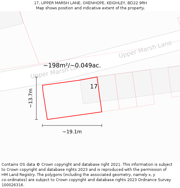 17, UPPER MARSH LANE, OXENHOPE, KEIGHLEY, BD22 9RH: Plot and title map