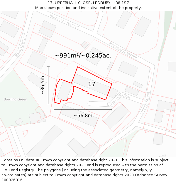 17, UPPERHALL CLOSE, LEDBURY, HR8 1SZ: Plot and title map