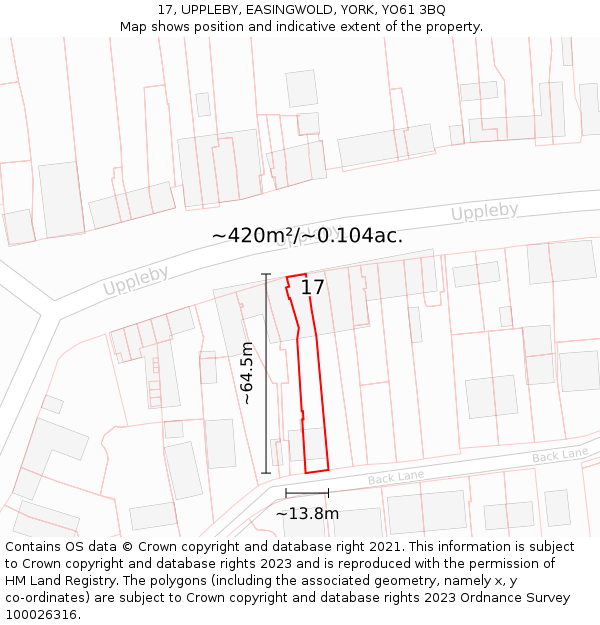 17, UPPLEBY, EASINGWOLD, YORK, YO61 3BQ: Plot and title map