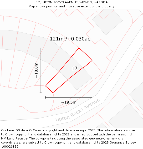 17, UPTON ROCKS AVENUE, WIDNES, WA8 9DA: Plot and title map
