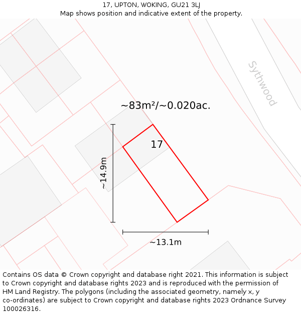 17, UPTON, WOKING, GU21 3LJ: Plot and title map