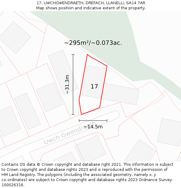 17, UWCHGWENDRAETH, DREFACH, LLANELLI, SA14 7AR: Plot and title map