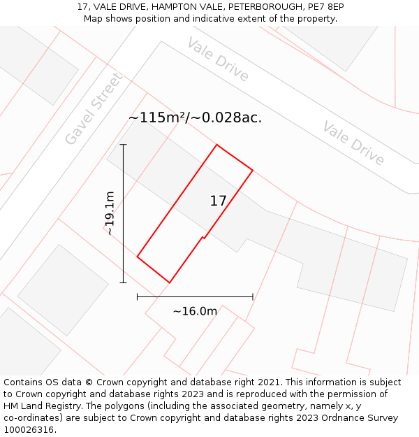 17, VALE DRIVE, HAMPTON VALE, PETERBOROUGH, PE7 8EP: Plot and title map