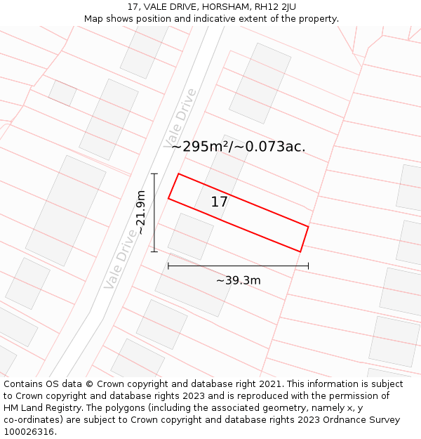 17, VALE DRIVE, HORSHAM, RH12 2JU: Plot and title map