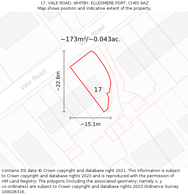 17, VALE ROAD, WHITBY, ELLESMERE PORT, CH65 9AZ: Plot and title map