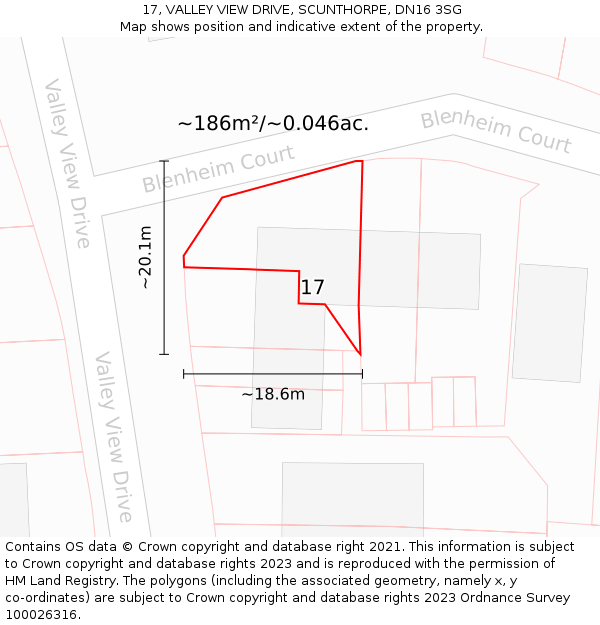 17, VALLEY VIEW DRIVE, SCUNTHORPE, DN16 3SG: Plot and title map