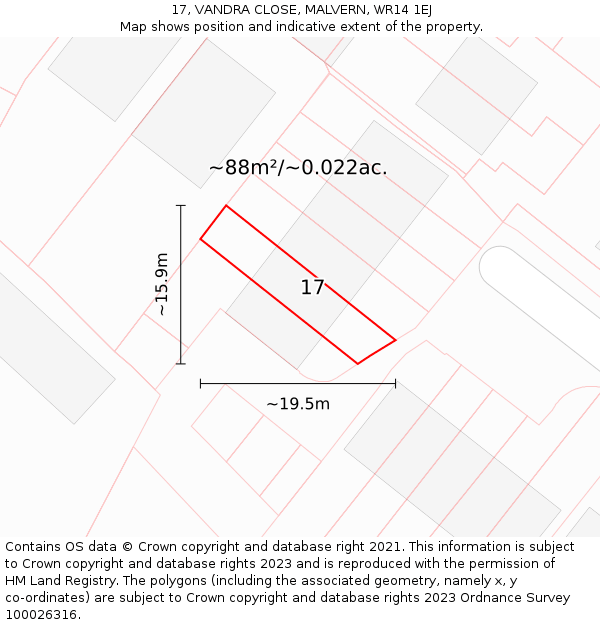 17, VANDRA CLOSE, MALVERN, WR14 1EJ: Plot and title map