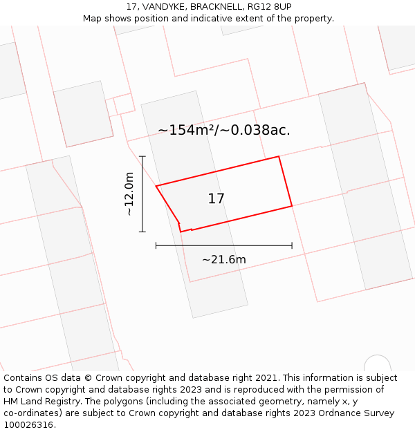 17, VANDYKE, BRACKNELL, RG12 8UP: Plot and title map