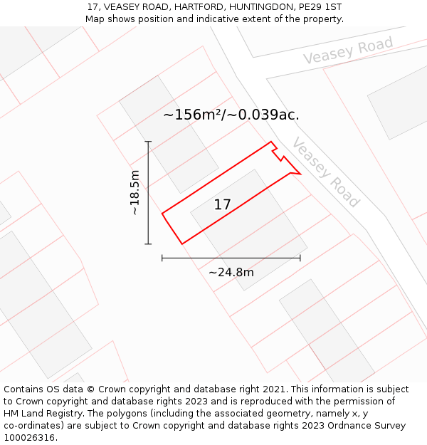17, VEASEY ROAD, HARTFORD, HUNTINGDON, PE29 1ST: Plot and title map