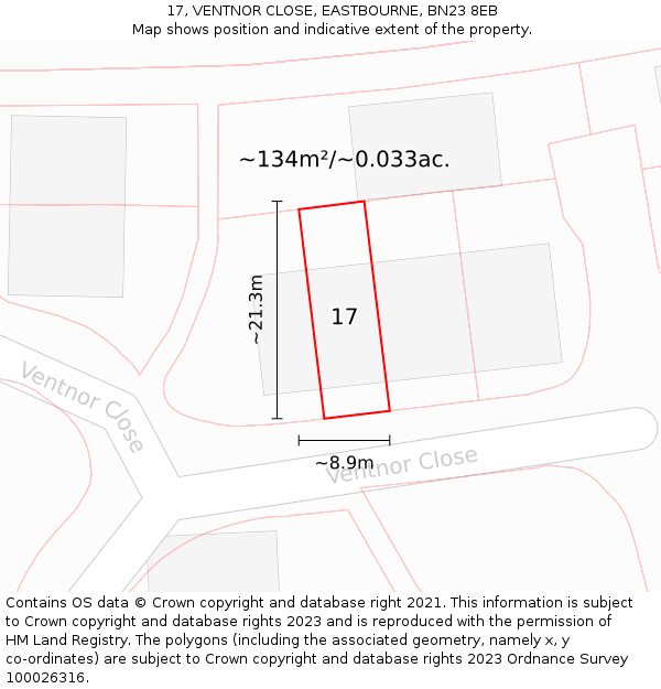 17, VENTNOR CLOSE, EASTBOURNE, BN23 8EB: Plot and title map