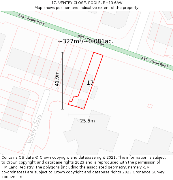 17, VENTRY CLOSE, POOLE, BH13 6AW: Plot and title map