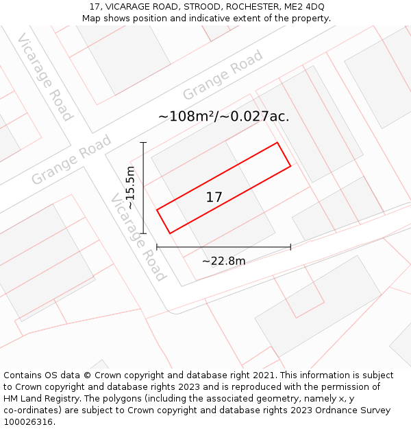 17, VICARAGE ROAD, STROOD, ROCHESTER, ME2 4DQ: Plot and title map