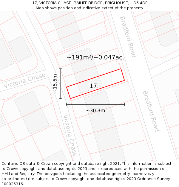 17, VICTORIA CHASE, BAILIFF BRIDGE, BRIGHOUSE, HD6 4DE: Plot and title map
