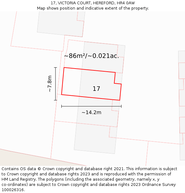 17, VICTORIA COURT, HEREFORD, HR4 0AW: Plot and title map