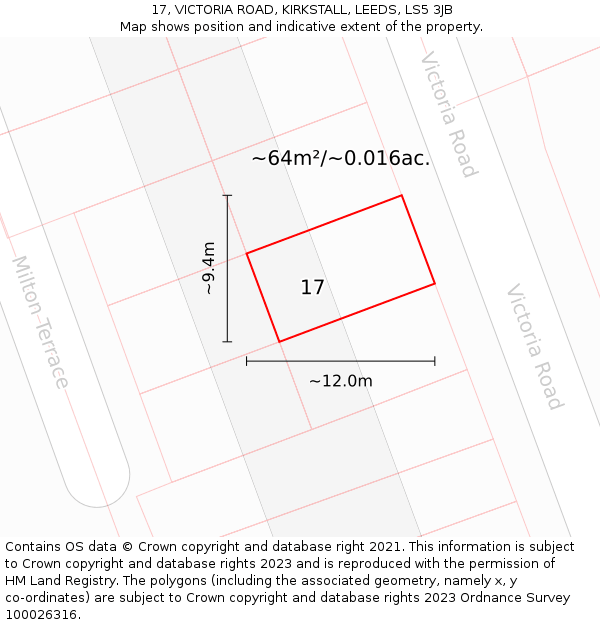 17, VICTORIA ROAD, KIRKSTALL, LEEDS, LS5 3JB: Plot and title map