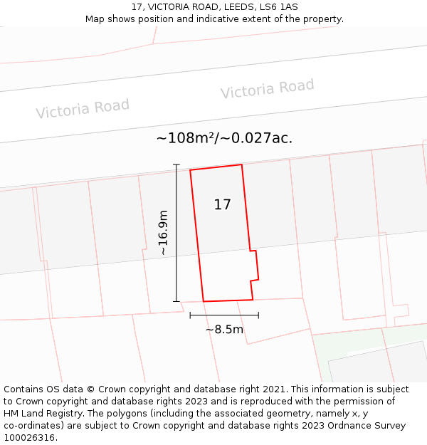 17, VICTORIA ROAD, LEEDS, LS6 1AS: Plot and title map