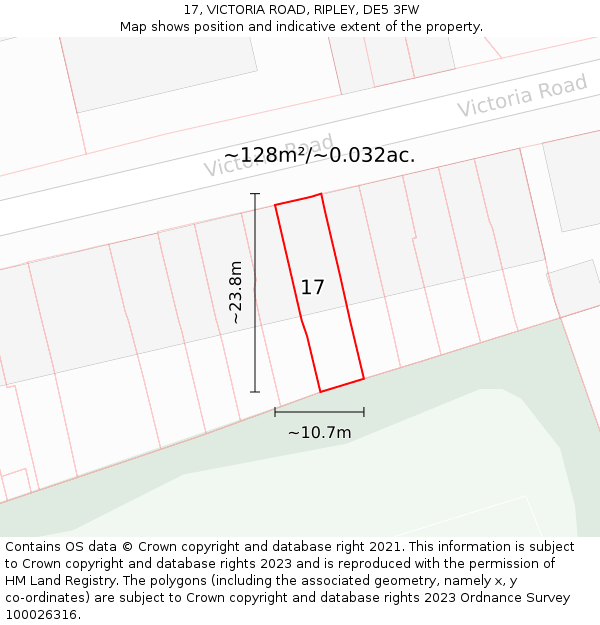 17, VICTORIA ROAD, RIPLEY, DE5 3FW: Plot and title map