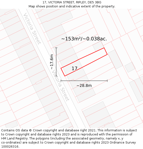 17, VICTORIA STREET, RIPLEY, DE5 3BG: Plot and title map