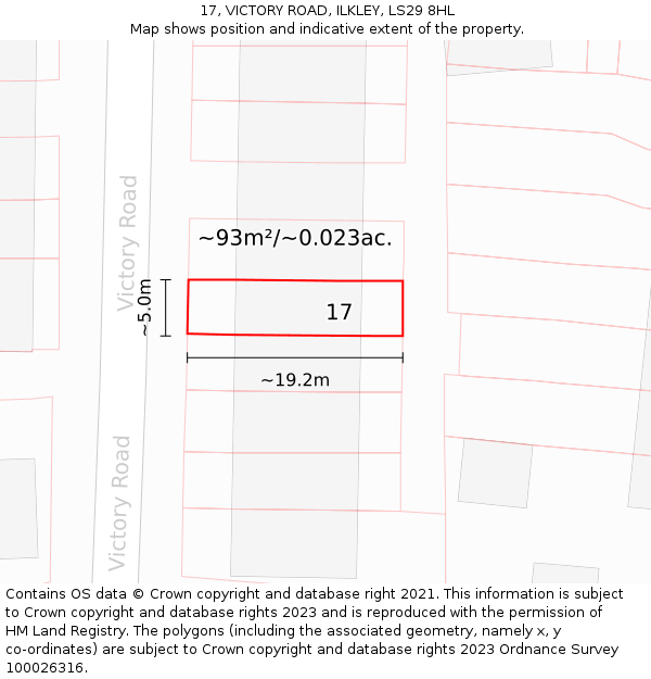17, VICTORY ROAD, ILKLEY, LS29 8HL: Plot and title map