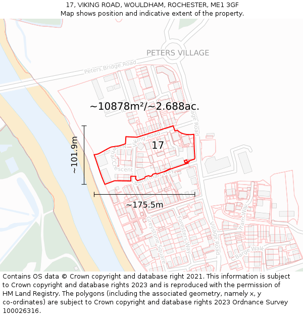 17, VIKING ROAD, WOULDHAM, ROCHESTER, ME1 3GF: Plot and title map